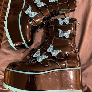 Platform Black Boots with Butterfly Straps